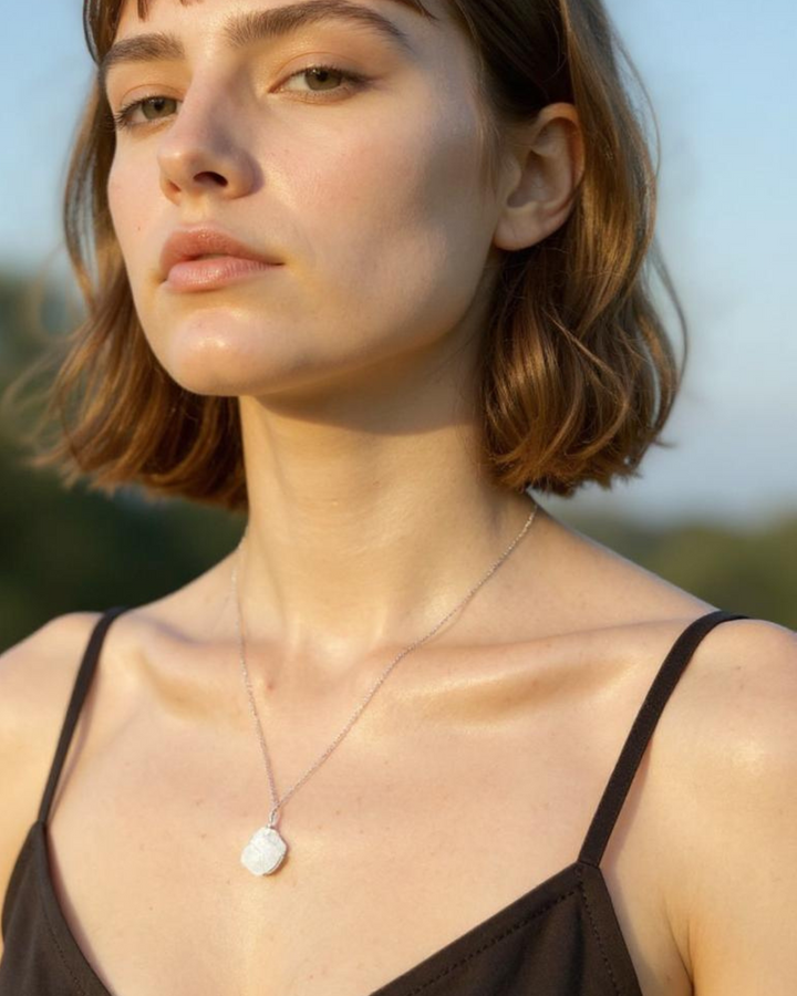 Rough moonstone necklace, wire wrapped white stone pendant, raw crystal jewelry, 925 sterling silver chain, natural gemstone necklace, handcrafted gemstone jewelry