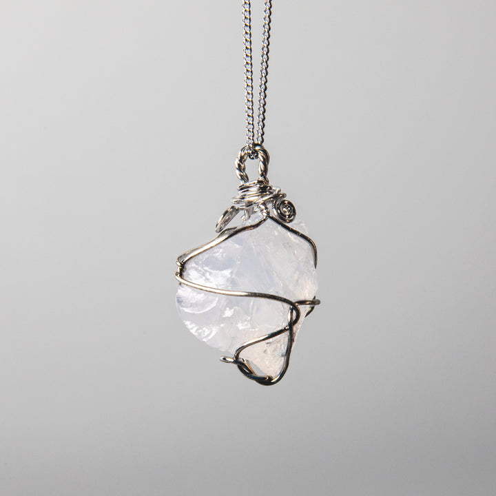 Rough moonstone necklace, wire wrapped white stone pendant, raw crystal jewelry, 925 sterling silver chain, natural gemstone necklace, handcrafted gemstone jewelry