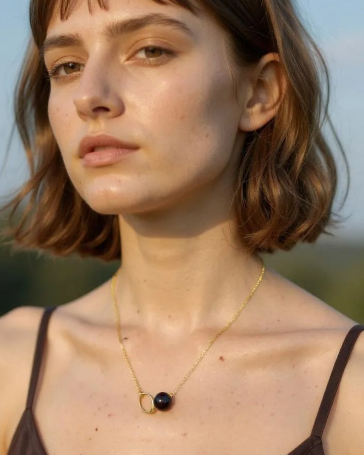 tourmaline necklace, minimal chain necklace with dark stone, 925 silver, handmade crystal jewelry, gemstone necklace