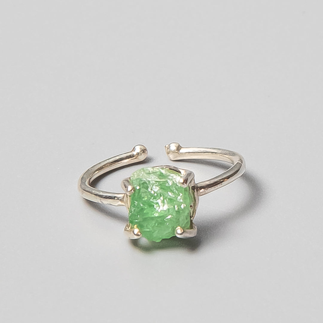 Raw Peridot Adjustable Ring w 925 Sterling Silver