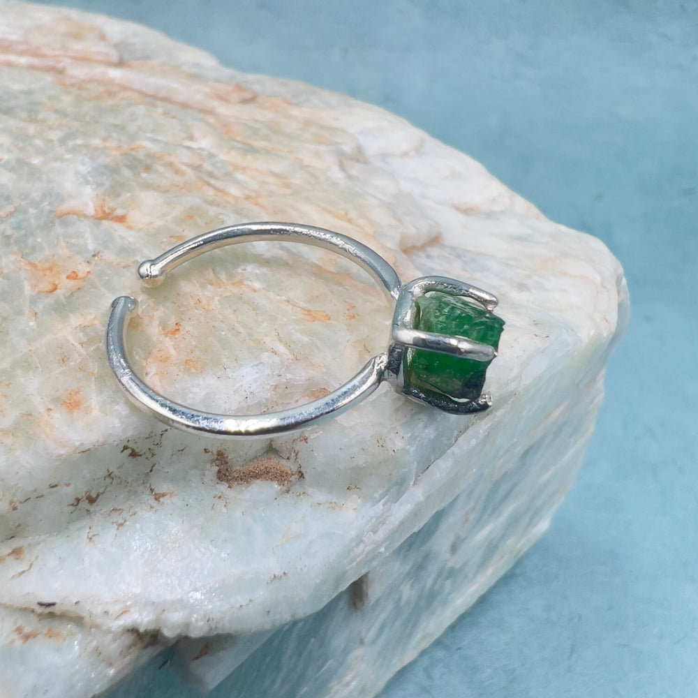 Raw Emerald Adjustable Ring w 925 Sterling Silver